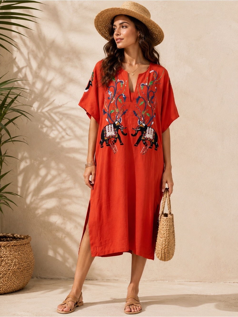 & Other Stories Hand-Beaded Sequin Cotton Kaftan Dress  Small Oversized Ret $245